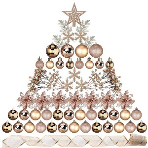 Aoibox 94 Piece Champagne Gold Christmas Tree Decoration Set with Ball Ornaments Flowers Berries Ribbon for Holiday Wedding - 1 of 4