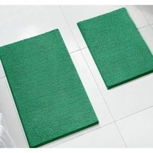 Home Mart Goods Large 2 Piece Set Hunter Green Soft Cozy Plush Chenille Bath Mat Bathroom Rug - 1 of 4