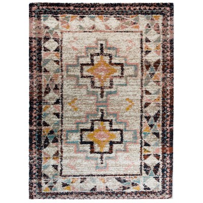 5'x7' Indoor Geometric Shag Woven Area Rug Light Beige/Black ...