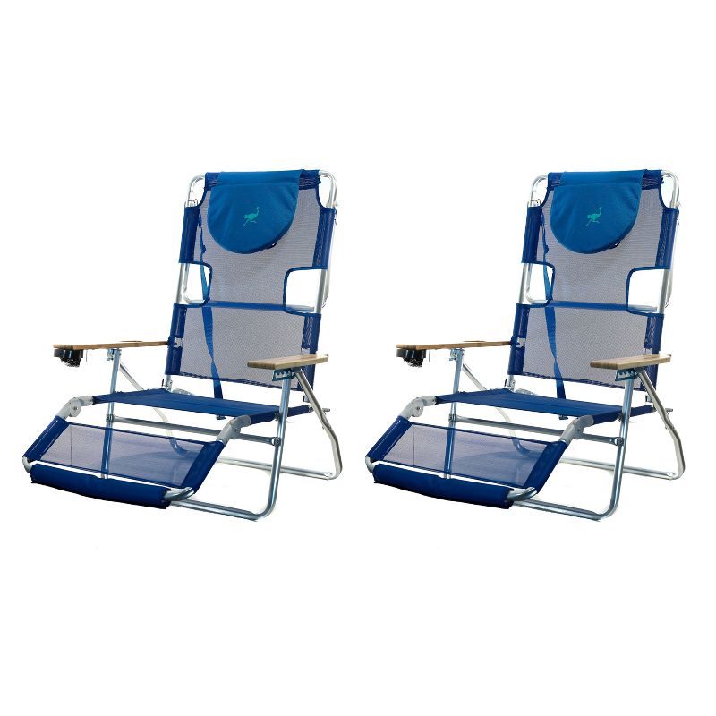 Ostrich 3N1 Lightweight Aluminum Frame 5 Position Reclining Beach Chair (2 Pack), 1 of 8