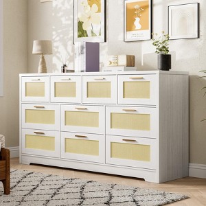 GustoWave 10 Drawer Dresser for Bedroom, 59'' Farmhouse Rattan Dressers & Chests of Drawers, Wooden Storage Organizer with Anti-Tipping Device - 1 of 4