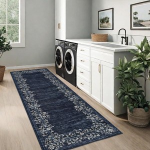 Large Modern Floral Bordered Area Rug, Washable and Stain Resistant, Low Pile Soft Touch Carpet, Folding Floor Cover for Bedroom and Apartment. - 1 of 4