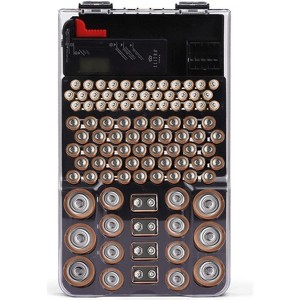 Battery Storage Organizer Case, Holds 104 Batteries AA AAA C D 9V Button, Includes LCD Battery Tester - Clear - By ELITRA HOME,Black - 1 of 4
