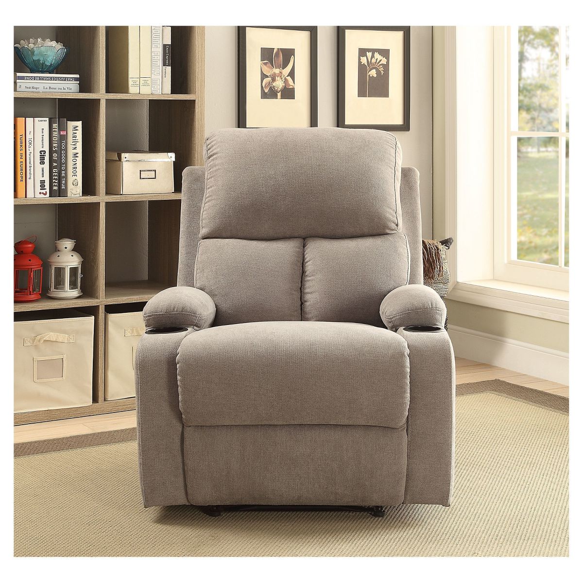 Rosia Linen Side Lever Recliner Gray - Acme Furniture: Microfiber, Side Handle, Cup Holders - thumbnail 3