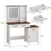 Makeup Vanity Desk with LED-Light Mirror with Charging Station and Bedside Table, Brown White - 2 of 4