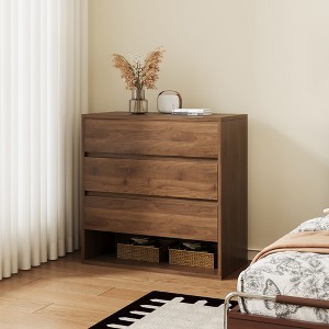 Luck Live Modern 3-Drawer Nightstand with Open Storage Shelf, Minimalist Bedside Table for Bedroom Walnut Color - 1 of 4
