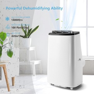 14,000 BTU Portable AC - 3-in-1 Fast Cooling for 700 Sq.Ft, Dual Motor with Dehumidifier & Remote, Ideal for Large Rooms & Campers, Black and White - 1 of 4