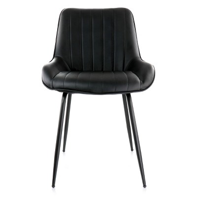 Black Faux Leather Tufted Arm Chair with Metal Legs, Set of 2