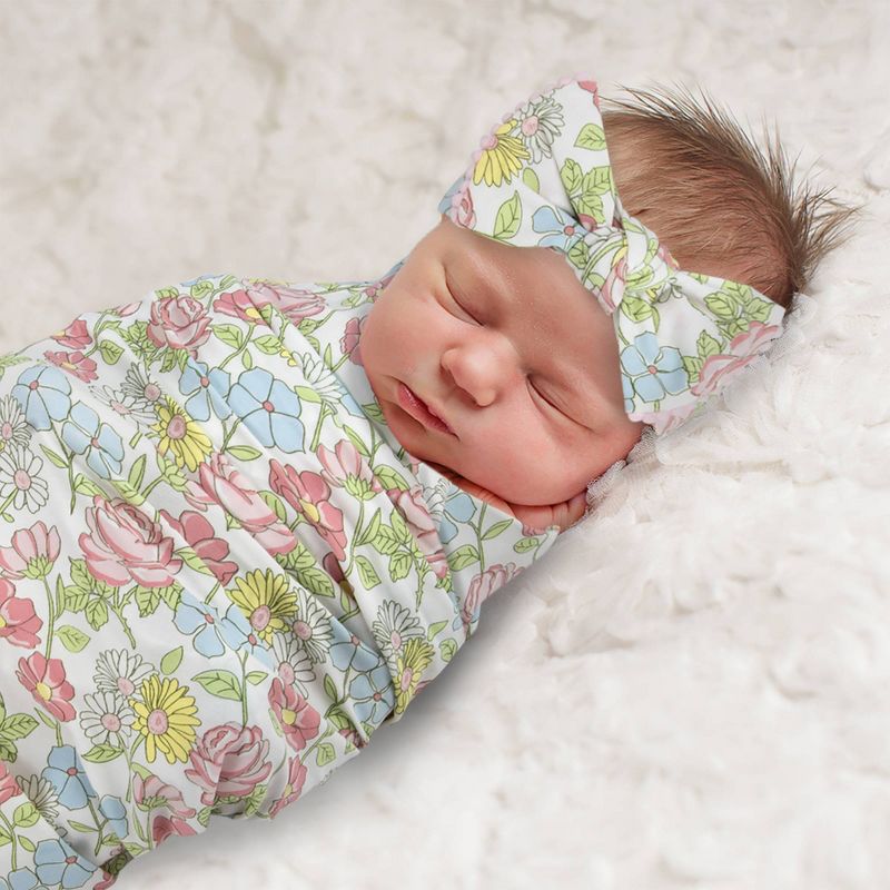 Baby Essentials Wild Floral Swaddle Blanket and Headband Set, 3 of 4