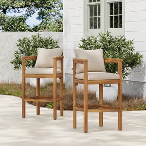 Christopher Knight Home Maisie Rustic Acacia Wood Outdoor Barstools with Cushions (Set of 2) - 1 of 4