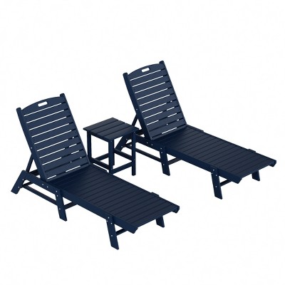 WestinTrends 3 Pieces Poly Outdoor Patio Chaise Lounge Chair with Side Table Set
