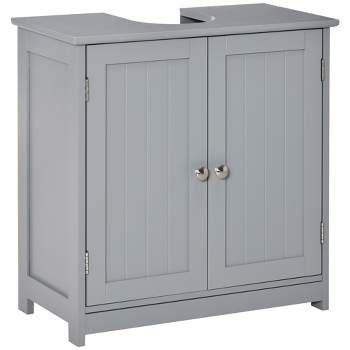 kleankin Vanity Base Cabinet, Under-Sink Bathroom Cabinet Storage with U-Shape Cut-Out and Adjustable Internal Shelf