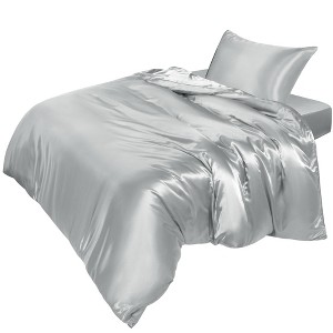 PiccoCasa 3 Pcs Soft Smooth Silky Breathable Duvet Cover Set 1 Quilt Cover, 1 Pillowcase, 1 Fitted Sheet - 1 of 4