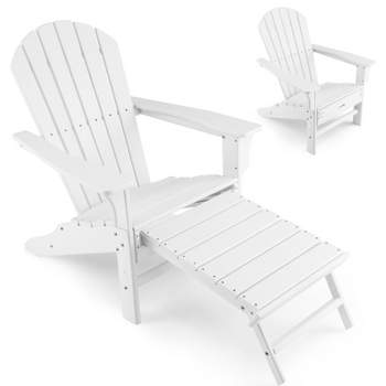 Tangkula HDPE Adirondack Chair W/ Ergonomic Design&Ottoman Outdoor Lounge Armchair Chair for Yard&Patio Black/Coffee/Grey/Turquoise/White