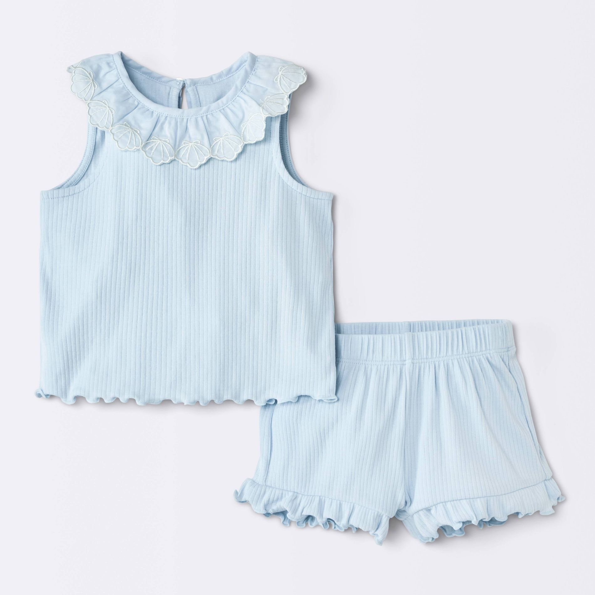 Baby Girls' 2pc Scallop Trim Tank Top and Shorts Set - Cloud Island™ Blue