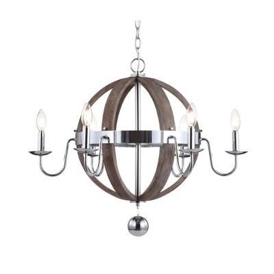 28.5" LED Wood/Metal Adjustable Chandelier Antique Gray/Chrome - Jonathan Y