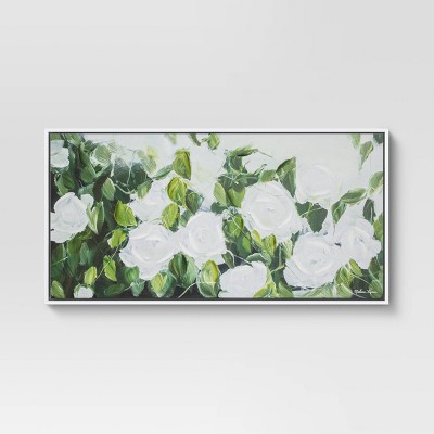 Photo 1 of 47 x 24 Extra Large Floral Greenery Framed Wall Canvas White/Green - Opalhouse BROKEN CORNER