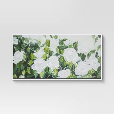 47" x 24" Extra Large Floral Greenery Framed Wall Canvas White/Green - Opalhouse™