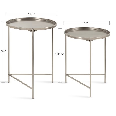 Ulani Satin Silver Nesting Metal Side Tables, Set of 2