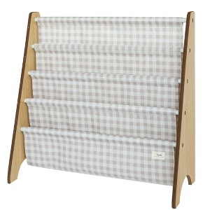 3 Sprouts Recycled Fabric Kids Bookcase, Toddler Bookshelf - Gingham Beige - 1 of 4