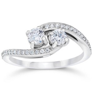 Pompeii3 1/2 Carat 2 Stone Forever Us Diamond Engagement Ring White Gold - Size 9.5 - 1 of 4