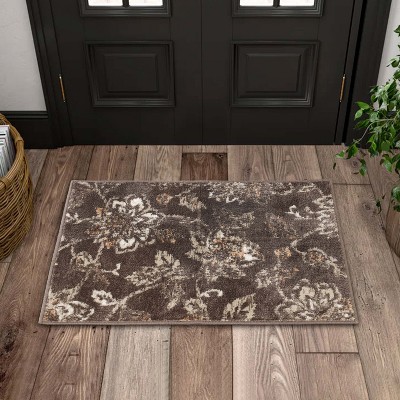 Taupe Floral Stain-resistant Modern Farmhouse Area Rug, 3'x5'