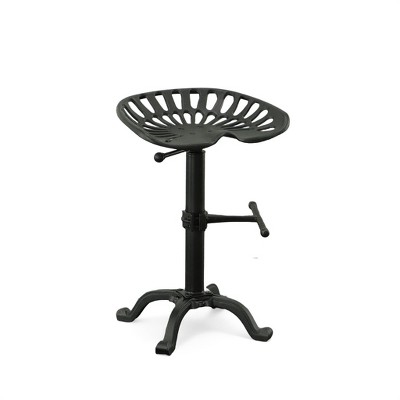 Farmhouse Black Metal Adjustable Tractor Seat Barstool