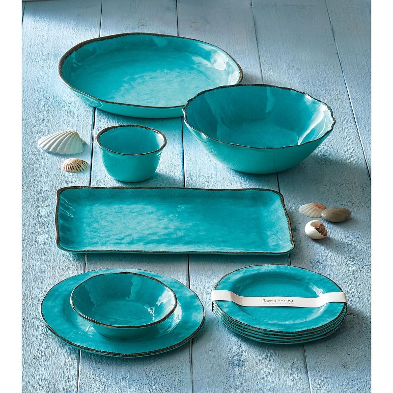 tagltd 10.75 in. Veranda Cracked Glazed Solid Melamine Plastic Dinnerware Plates Set of 4 Dishwasher Safe Indoor Outdoor Blue, 5 of 7