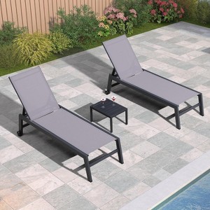 PURPLE LEAF Patio Chaise Lounge Set 2 Pieces Textilene Pool Lounge Chairs with Wheels Sunbathing Chair for Outdoor, Beach, Yard, Side Table Included - 1 of 4