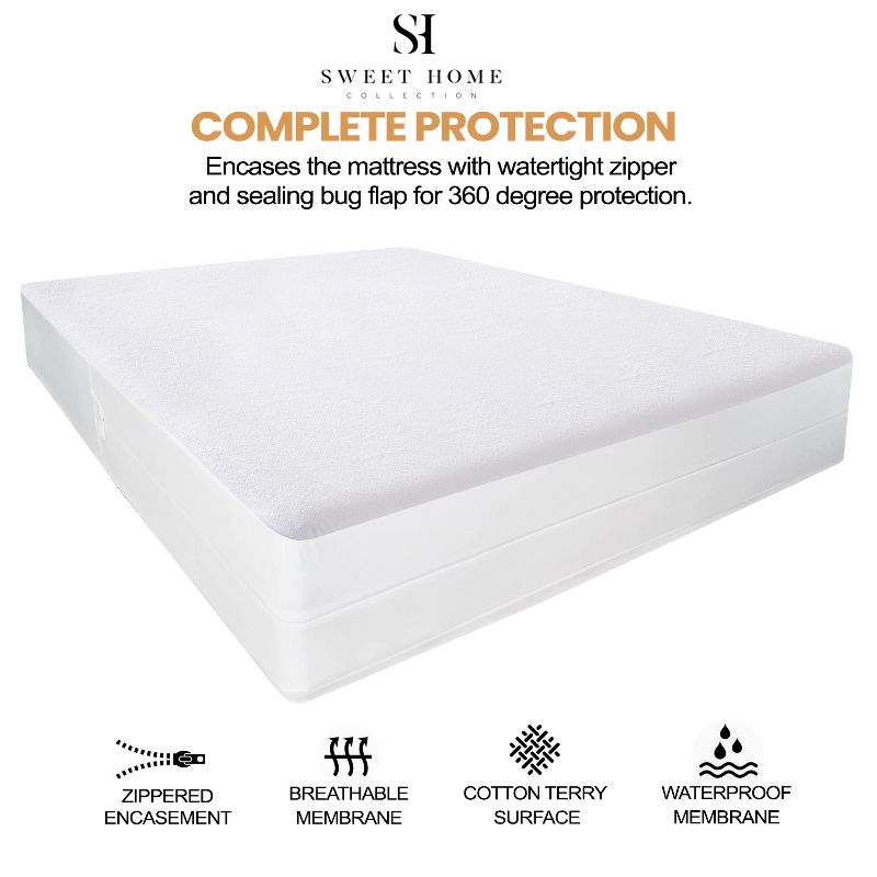 Premium Mattress Encasement Cotton Terry Cover Waterproof Fitted Mattress Cover by Sweet Home Collection™, 3 of 10