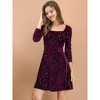 Allegra K Women's Stars Print Square Neck Vintage Velvet Mini Dress - 3 of 4