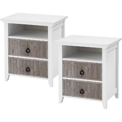 Nightstand Set of 2, Nightstand with 2 Drawers, Open Shelf and Ripple Pattern, Nightstand for Bedroom Living Room Small Space, Fluted Night Stand Easy Assembly, Grey