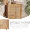 COZAYH Farmhouse 2 Drawer Nightstand with Handcrafted Wood Ring Pattern, Mid-Century Boho Night Stand for Home Bedrooms, Natural Wood - 3 of 4