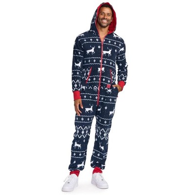 Tipsy Elves Blue Reindeer Jumpsuit - Festive Christmas One Piece Reindeer Pajamas for Men and Women