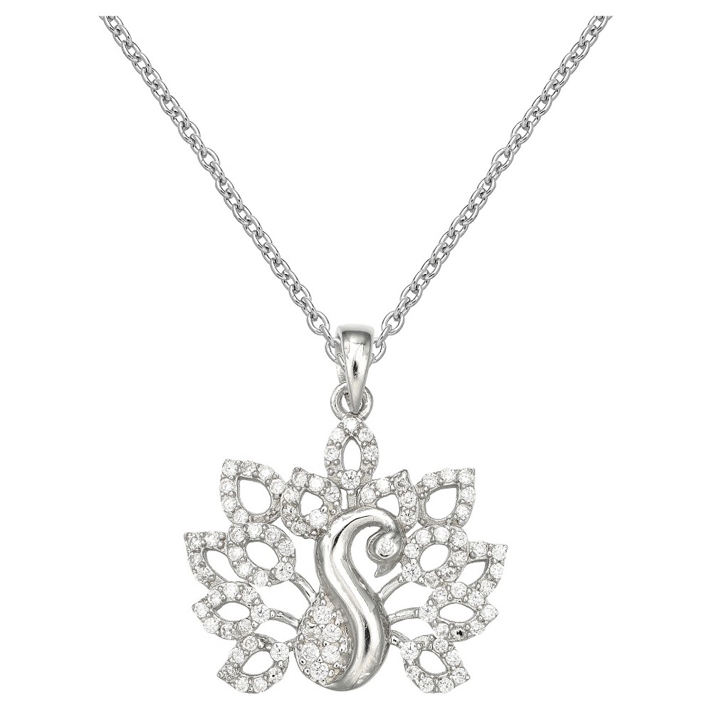 Women's Peacock Pendant with Pave Cubic Zirconia in Sterling Silver - Silver/Clear (18)