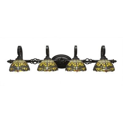 Toltec Lighting Elegante 4 - Light Vanity in  Dark Granite with 7" Amber Dragonfly Art Glass Shade