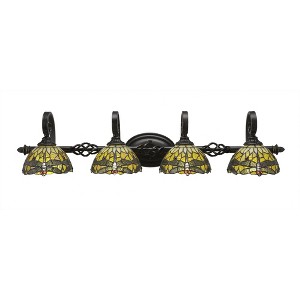 Toltec Lighting Elegante 4 - Light Vanity in  Dark Granite with 7" Amber Dragonfly Art Glass Shade - 1 of 1