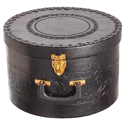 Creative Scents Round Hat Box Container with Gold locking Lid and Sturdy  Handle 14