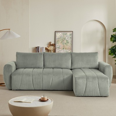 FURNIinspire Convertible Sectional Sofa Couch,  Modern Fabric 3 Seater L-Shaped Couch for Living Room, Apartment, Office, Gray, 105.2*62.6*35.4