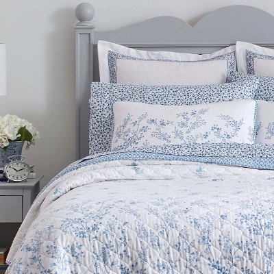 Laura Ashley Flora Reversible Quilt Set Blue