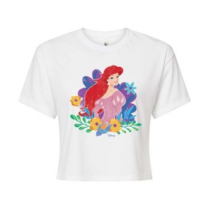 Women's - Disney Princess - Ariel And Flowers Cropped Graphic T-Shirt - 1 of 4