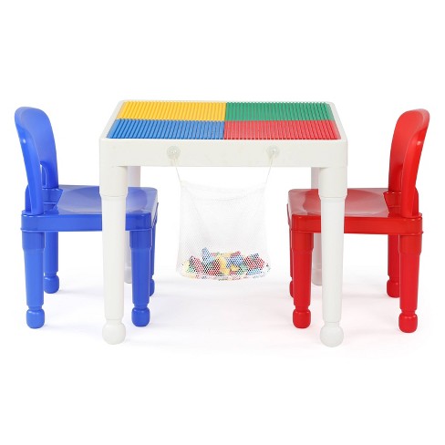 Humble Crew, Blue Table & Red/Green/Yellow/Purple Kids Lightweight Plastic  Table and 4 Chairs Set, Square