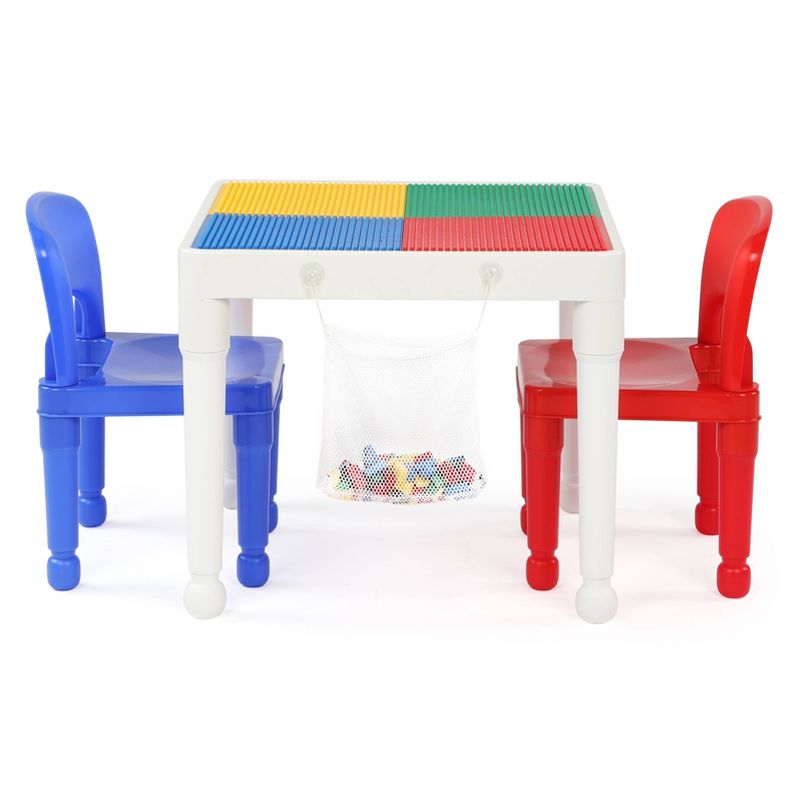3pc 2 in 1 Square Activity Kids&#39; Table with 2 Chairs Blue/Red - Humble Crew, 1 of 10