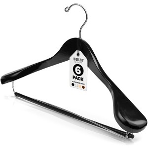 DEILSY Wide Shoulder Wooden Hangers Non Slip Pants Bar (6 Pack) - 1 of 4