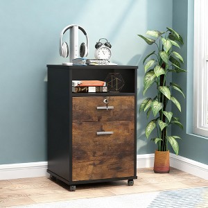 Gulches 2 Drawer Mobile File Cabinet with Lock, Wood Modern Filing Cabinet for Letter Size, Printer Stand with Rolling Wheels - 1 of 3
