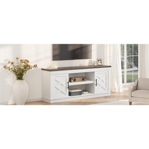 Farmhouse TV Stand for 65 70 in TVs, 65 in Long Entertainment Center w/ 2 Door &Open Storage Shelf - 1 of 4