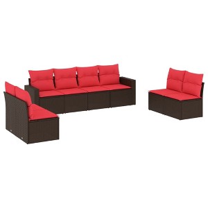 vidaXL 8 Piece Patio Sofa Set with Cushions Brown Poly Rattan - 1 of 4