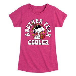 Girls' - Peanuts - Snoopy Birthday Another Year Cooler Fitted Short Sleeve Graphic T-Shirt - 1 of 4