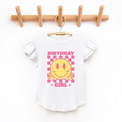 The Juniper Shop Birthday Girl Checkered Toddler Flutter Sleeve Tee