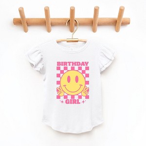 The Juniper Shop Birthday Girl Checkered Toddler Flutter Sleeve Tee - 1 of 3